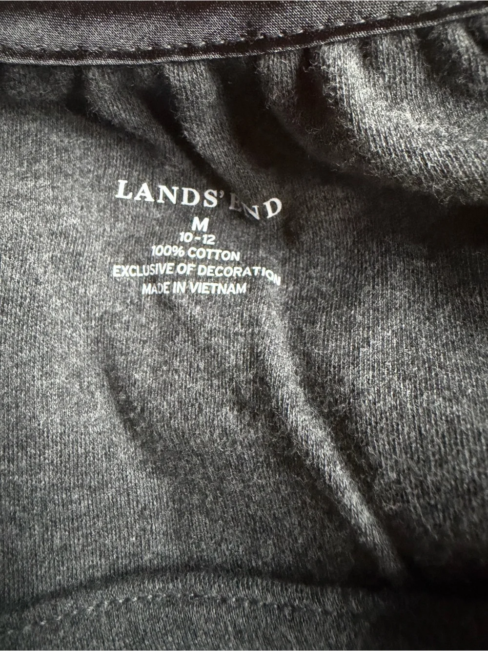 NWT Lands' End 100% Cotton Charcoal Heather‎ Knit Sleep Crew Top